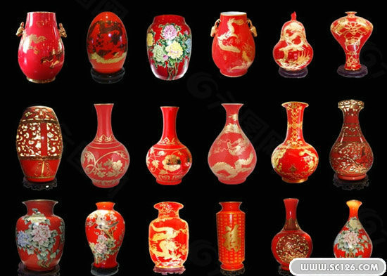 中国红瓷器艺术PSD素材