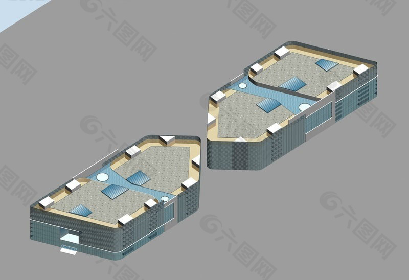商業中心建筑組合3d效果圖