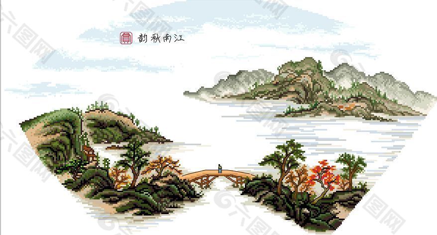十字繡風(fēng)景圖紙江南秋韻十字繡圖片