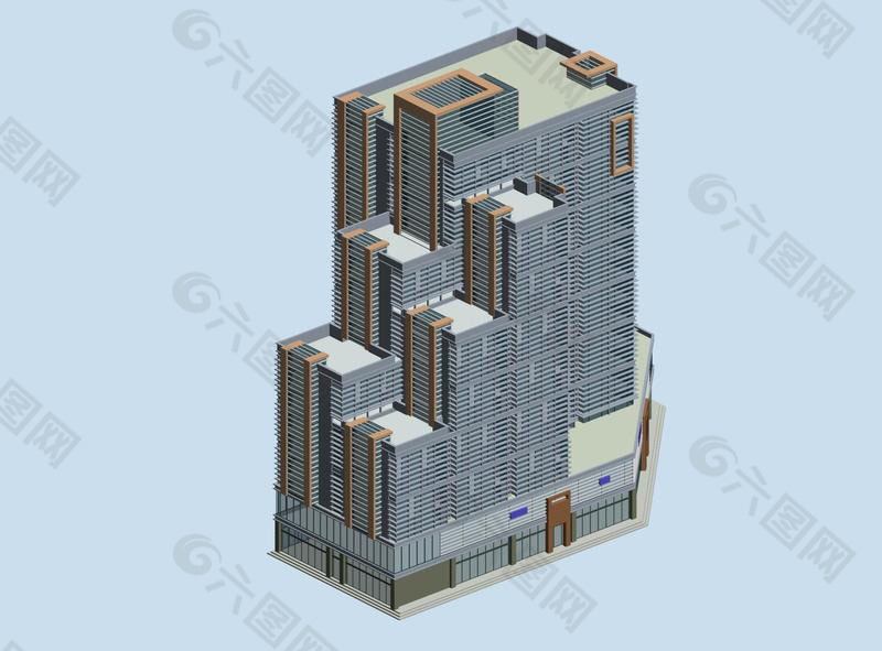 阶梯式高层住宅建筑3d效果图