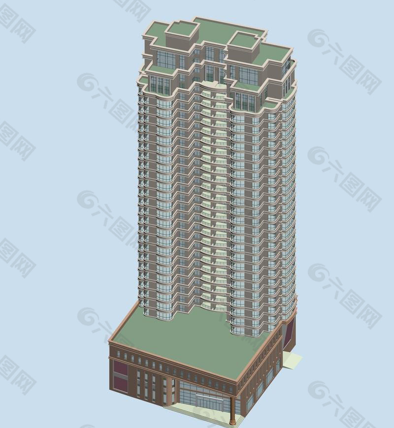 凹形高層住宅商業樓3D模型
