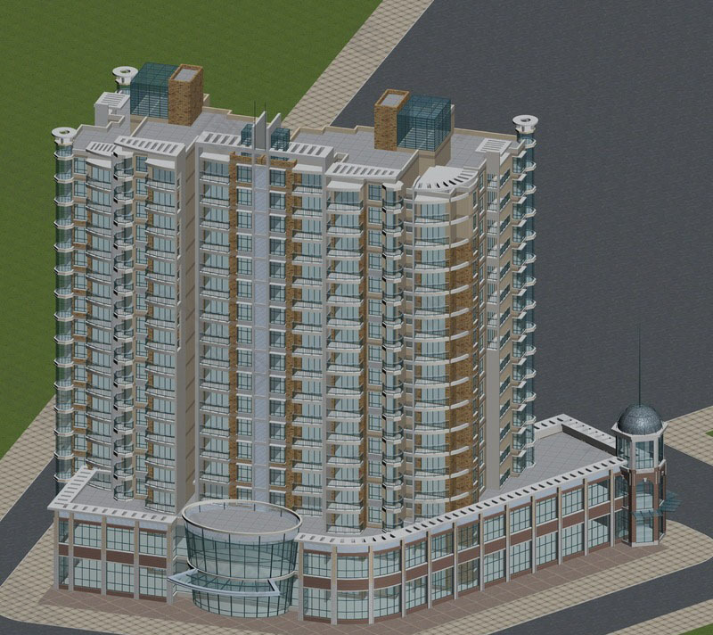 中西混搭高層住宅商業樓3D模型