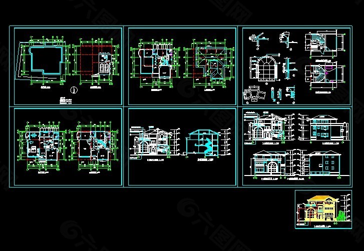 一套完整別墅建筑cad施工圖紙
