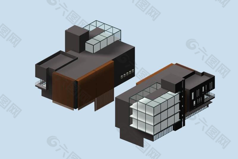 方块小公建建筑3d模型