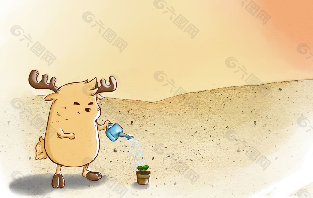 鹿小漫手繪壁紙澆花