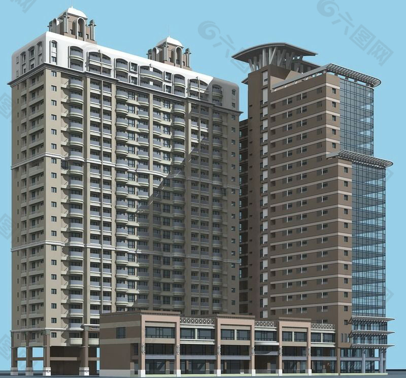 高层建筑3D立体模型图