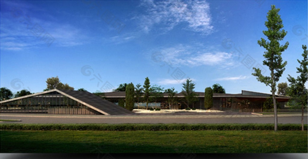 藍(lán)天白云草地建筑物