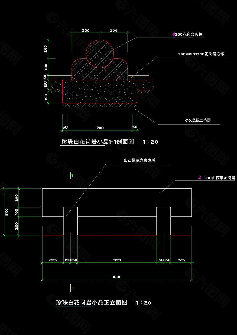 雕塑详图cad图纸素材