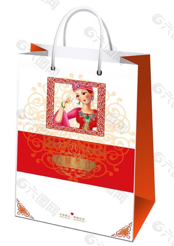 袋子包裝圖案美女矢量畫紋理花紋手提袋
