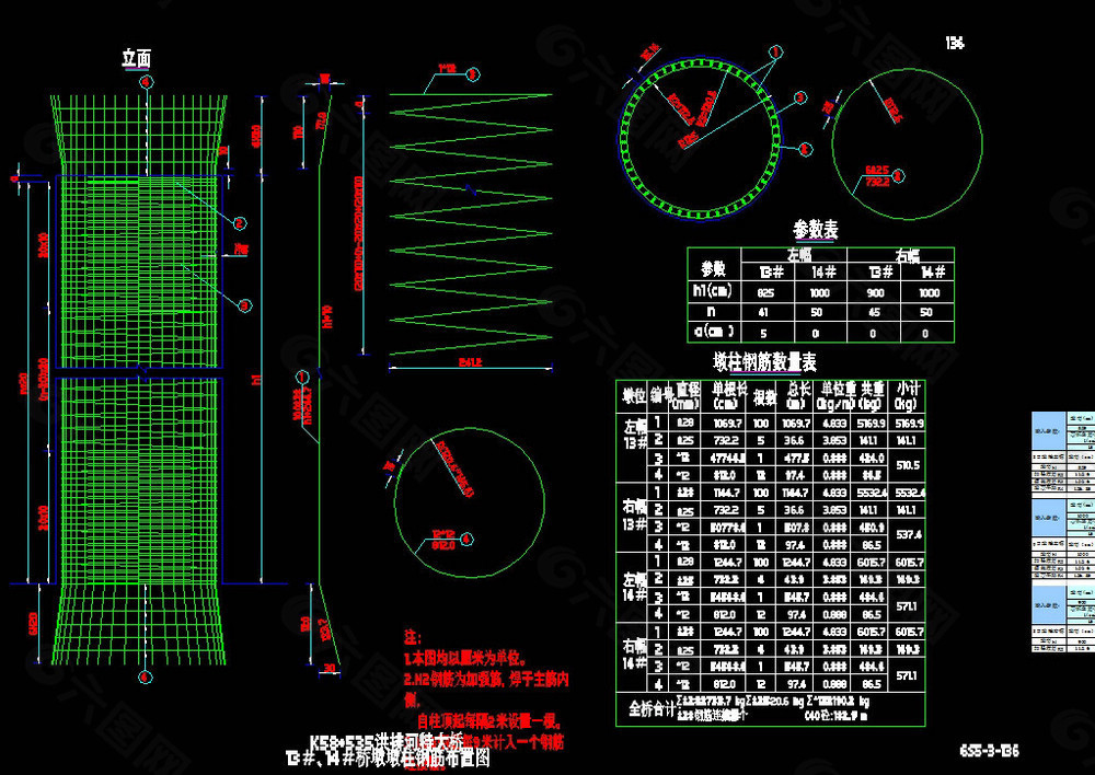 主墩墩柱钢筋布置图cad图纸