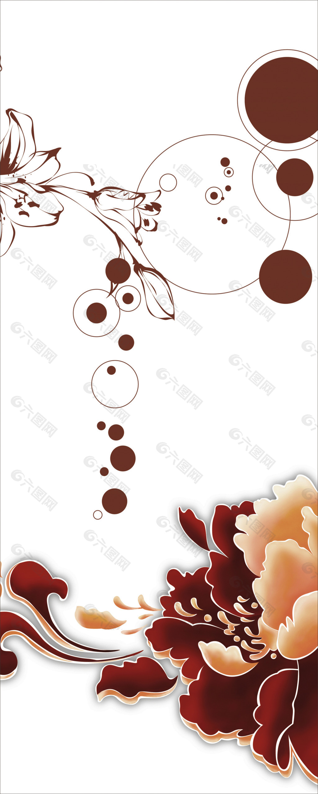 素描漸變抽像暗紅金黃花