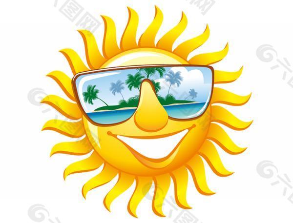 卡通帶墨鏡的太陽笑臉矢量圖