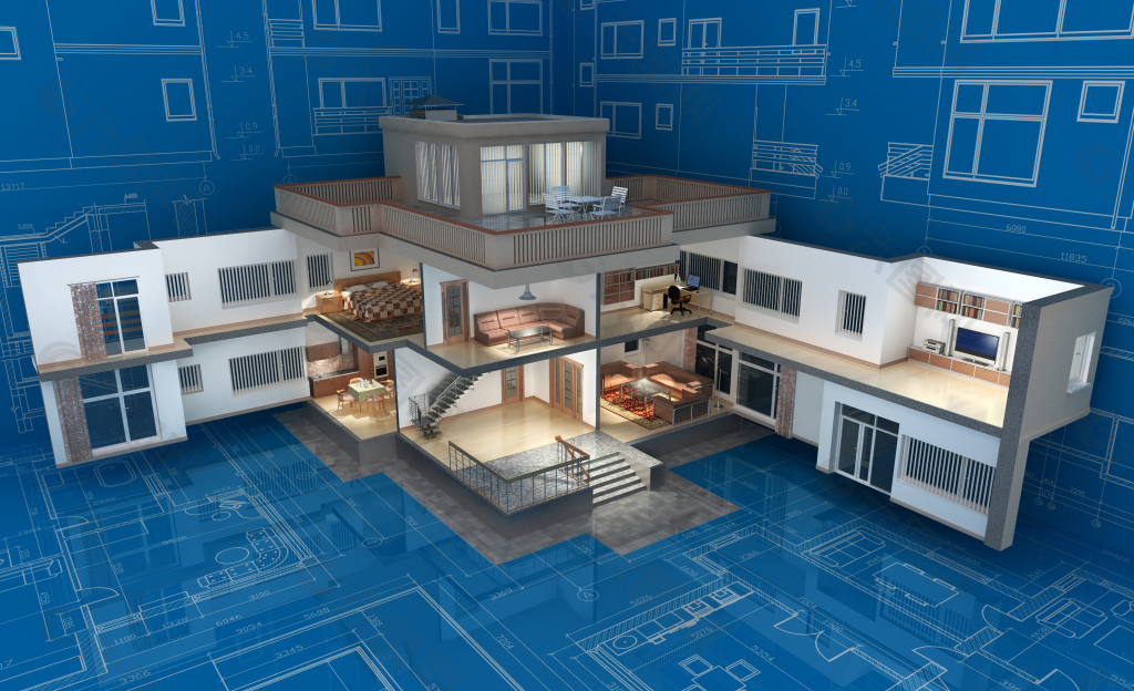3d建筑模型示意圖樣板線框圖房子圖紙