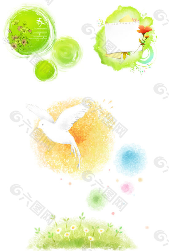 手繪渲染春天綠色背景psd素材