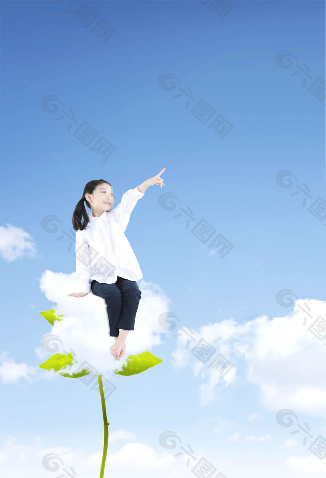 云朵上小女孩圖片psd分層素材