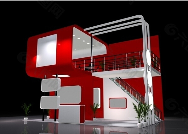 红色背景展览设计3Dmax模型