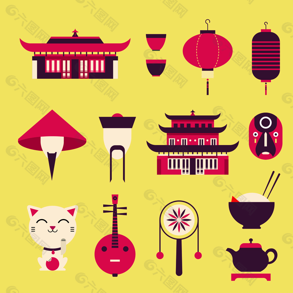 中國(guó)風(fēng)圖標(biāo)矢量素材圖片