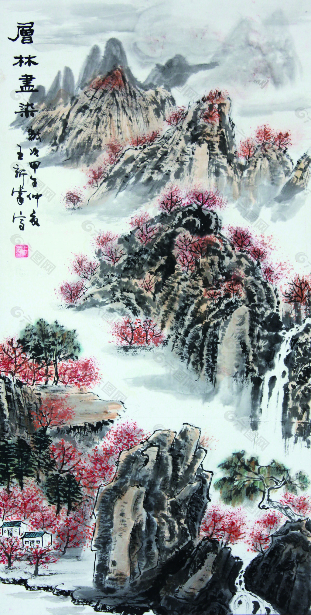 素材模板下载,本次装饰装修 作品主题是 中国画山水树,编号是5208555