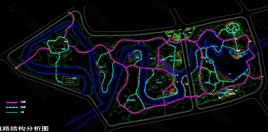 公园景观 道路结构分析图图片