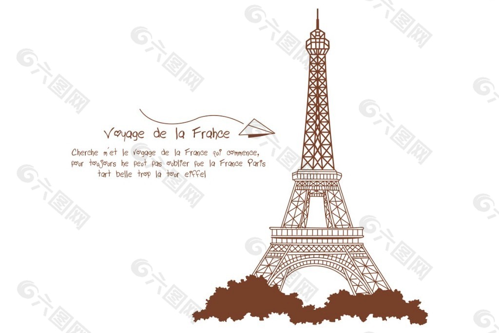 巴黎铁塔埃菲尔矢量素材法国纸飞机卡通手绘设计元素图片