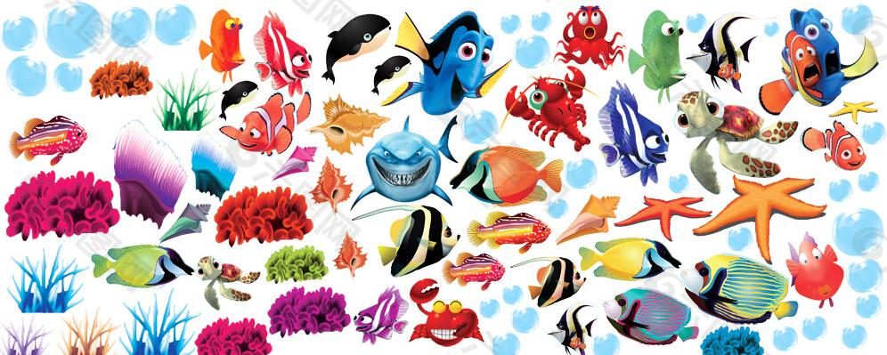 卡通海洋生物鱼类psd设计素材设计元素素材免费下载(图片编号:5333223