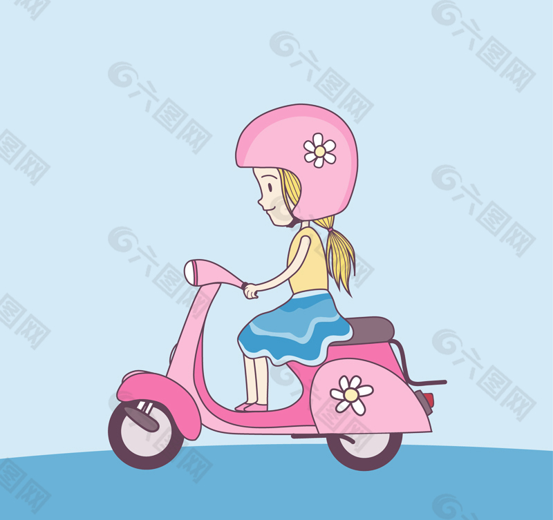骑粉色电动车的女孩
