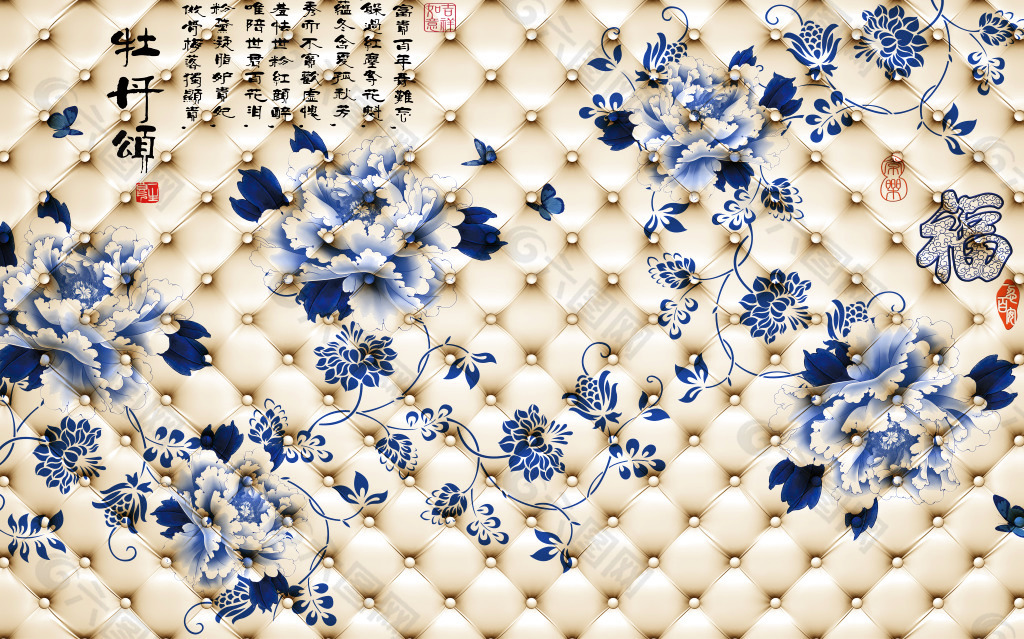 青花富貴牡丹