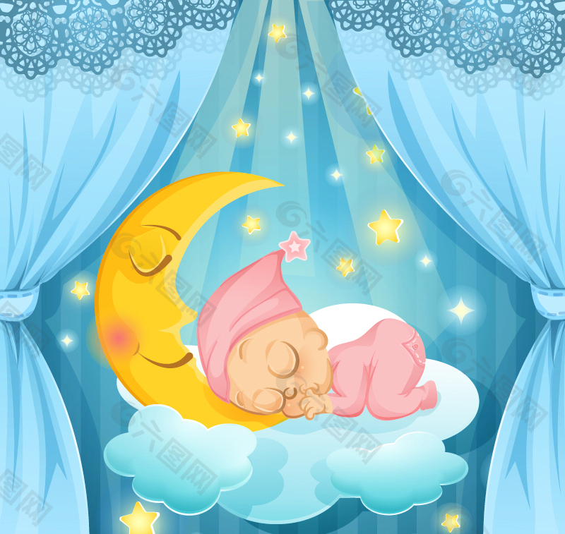 酣睡的婴儿插画