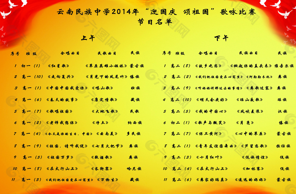 颂祖国合唱比赛节目单图片