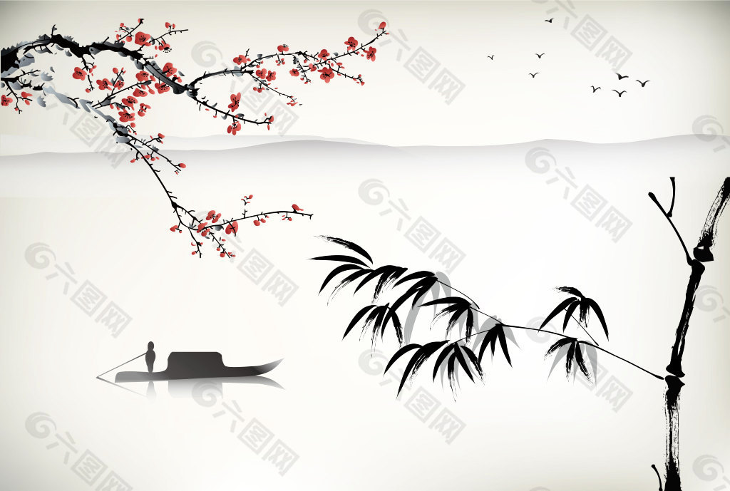 小舟山水画装饰装修素材免费下载(图片编号:5584380)