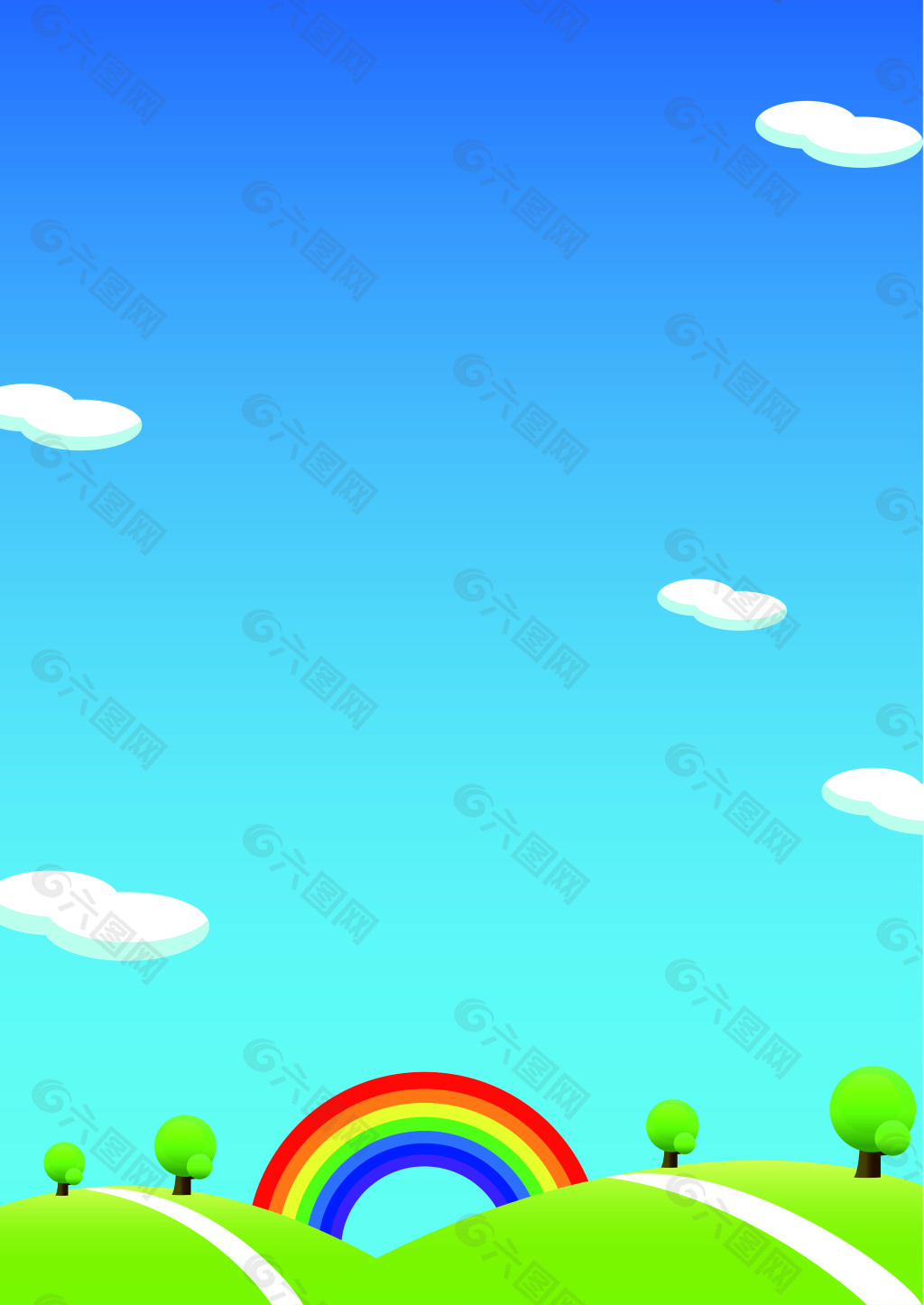 藍天  插畫背景  彩虹