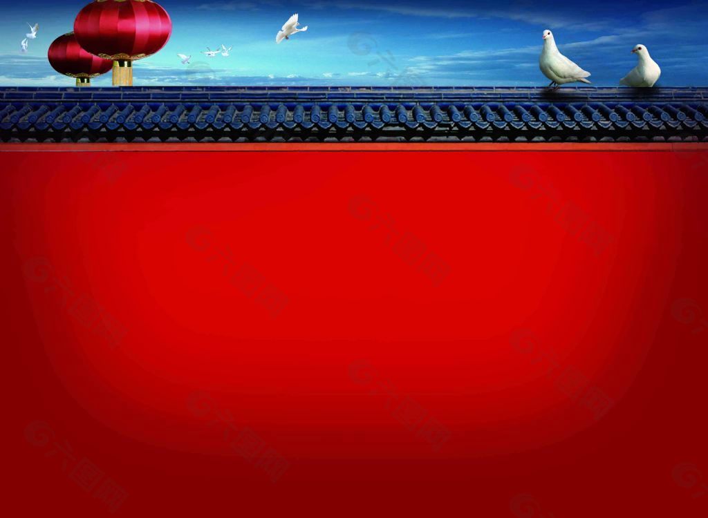 中式围墙 灯笼