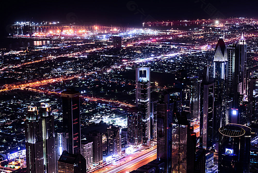 迪拜夜景鸟瞰