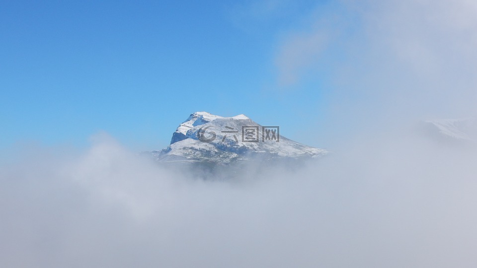 山,霧,天空