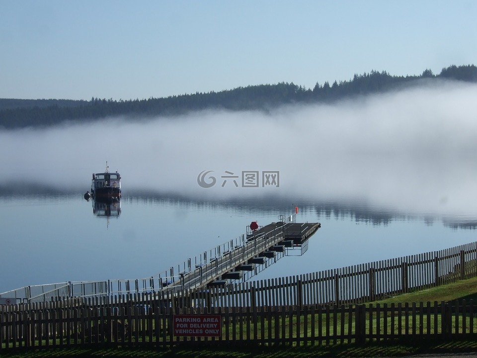 湖,薄霧,水