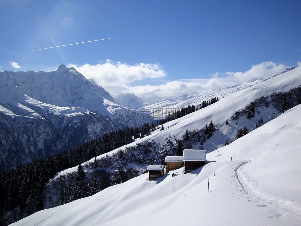 冬天,雪,山