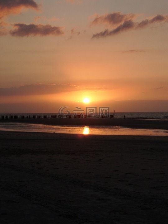wangerooge,太阳,日落