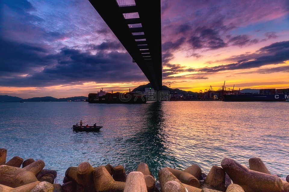 建築,橋,日落