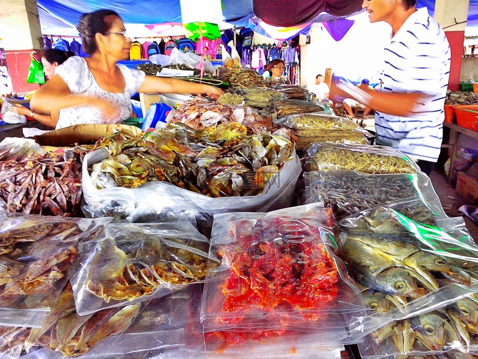 魚干,市場,人