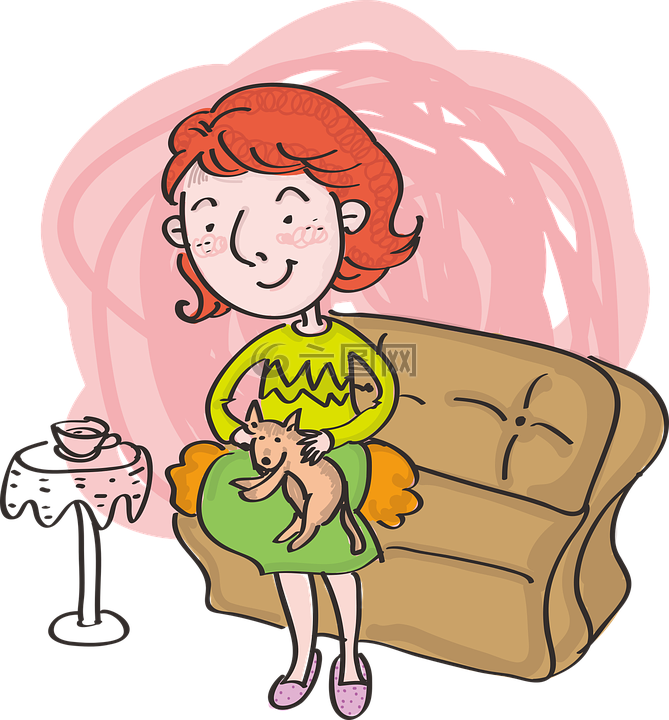 婦女,女人和狗,女人擱在沙發(fā)上
