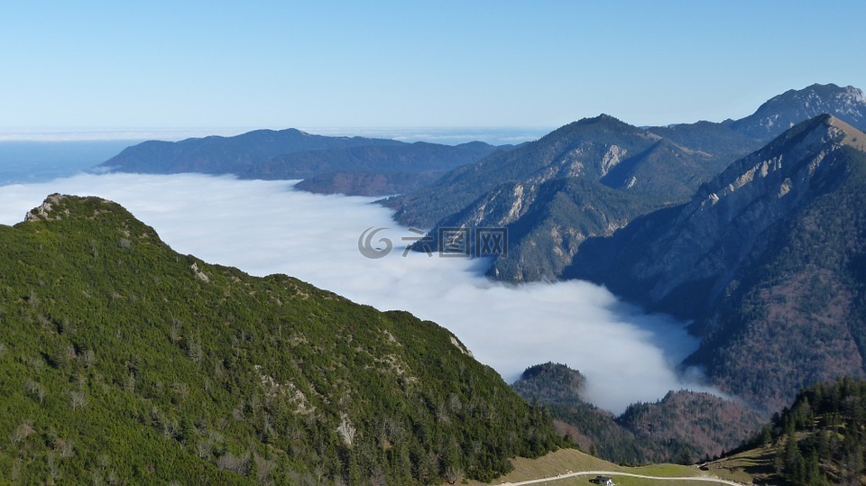 高山,山,藍色