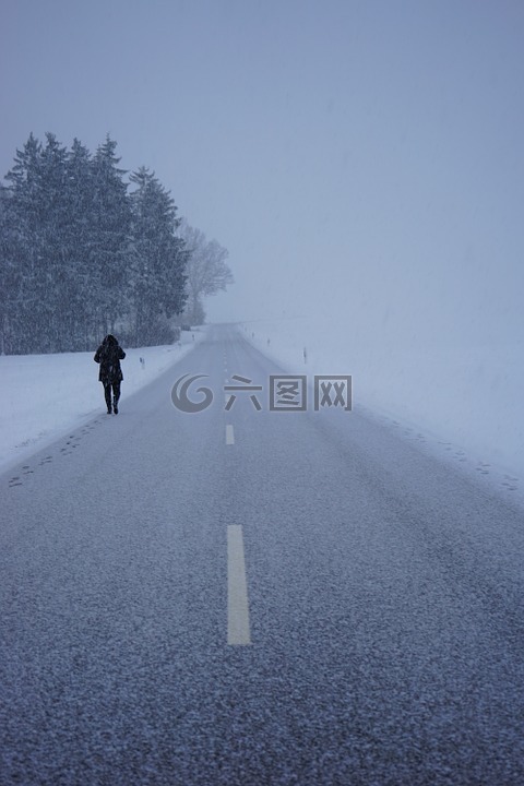暴風(fēng)雪,路,回家的路上