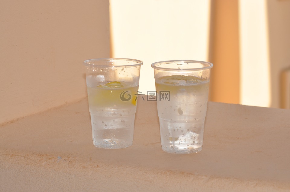 塑料玻璃,檸檬,飲料