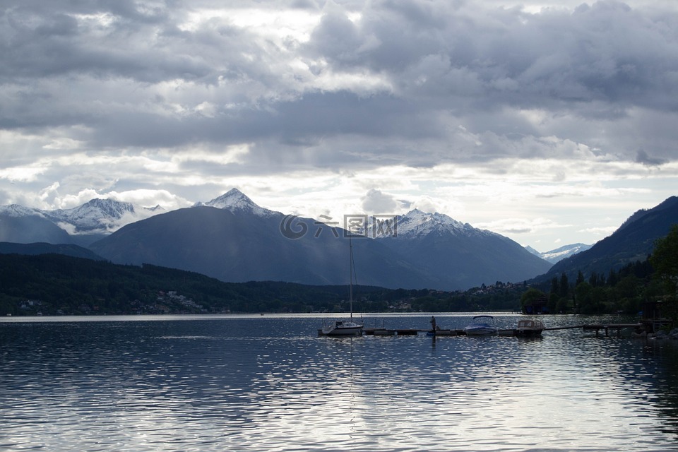 山,湖,影子