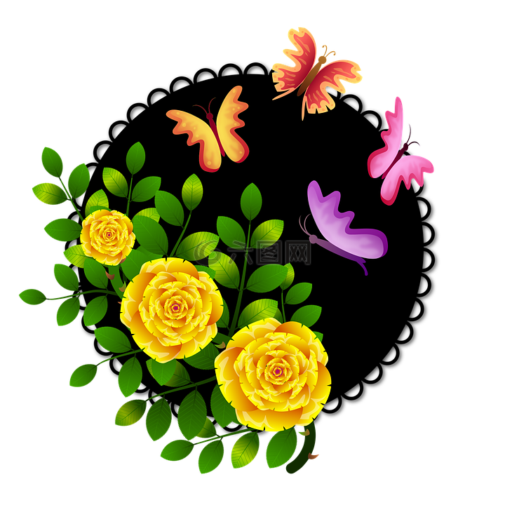 玫瑰,蝴蝶,鮮花