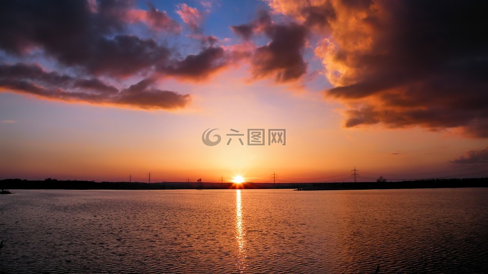 景觀,日落,黃昏