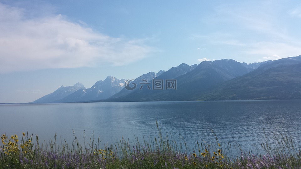 湖,自然,山