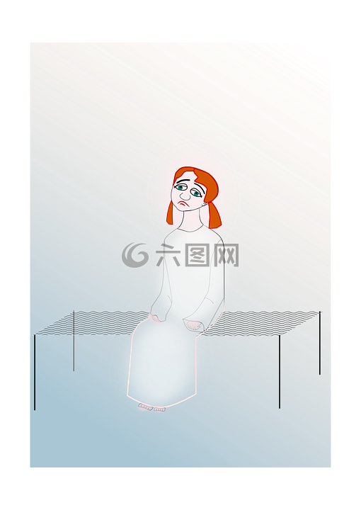 女孩,坐,傷心