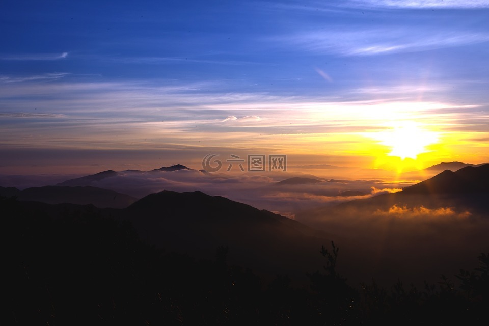 山,日出,太陽(yáng)能