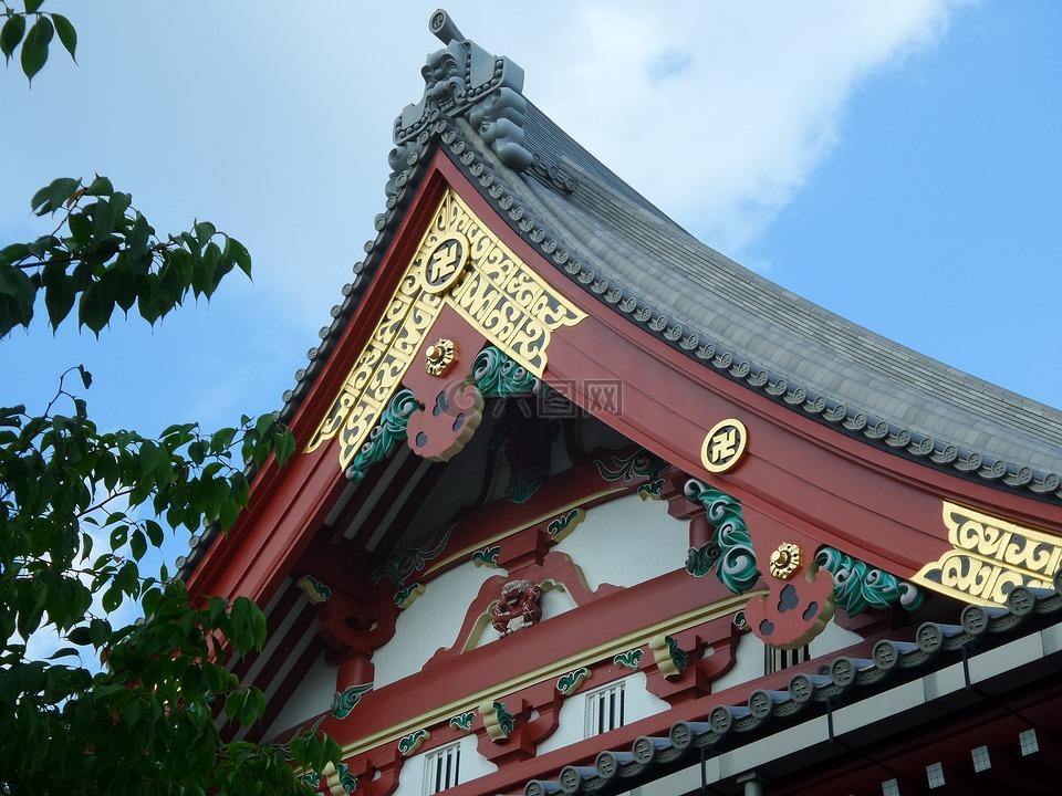 日本,寺,屋顶